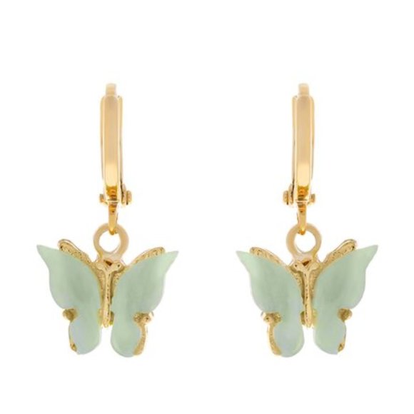Chvker Dainty Pearl Mint Butterfly Huggie Earrings - Picture 1 of 7